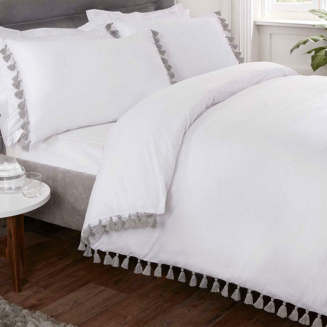 Schlicht Bettwäscheset mit Klobige Quasten Rand & Fransen in 2 Farbe | eBay